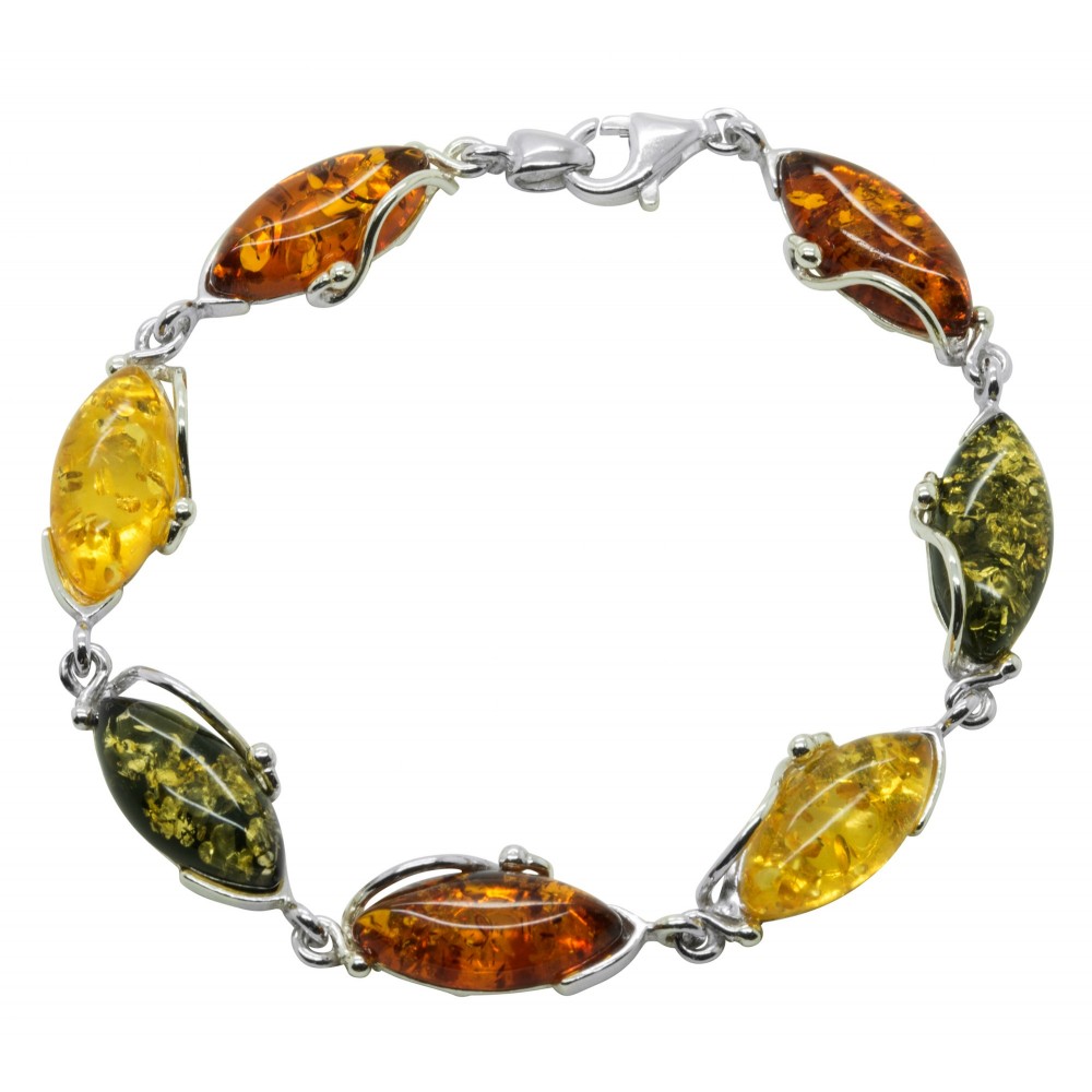 Bracciale ematite rose' con ciuffetti ambra e argento placcato oro