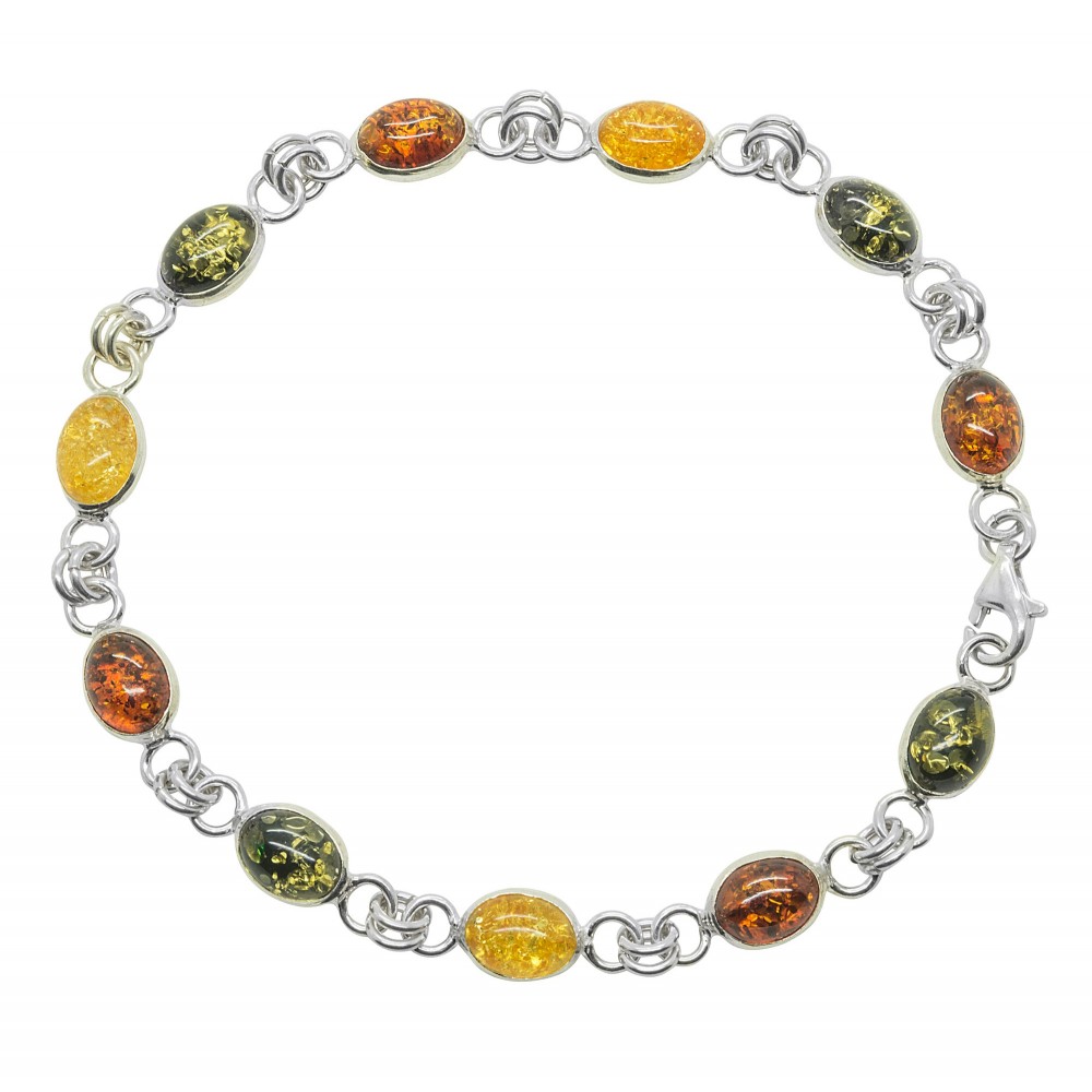 Bracelet ambre multicolore et argent 925/1000