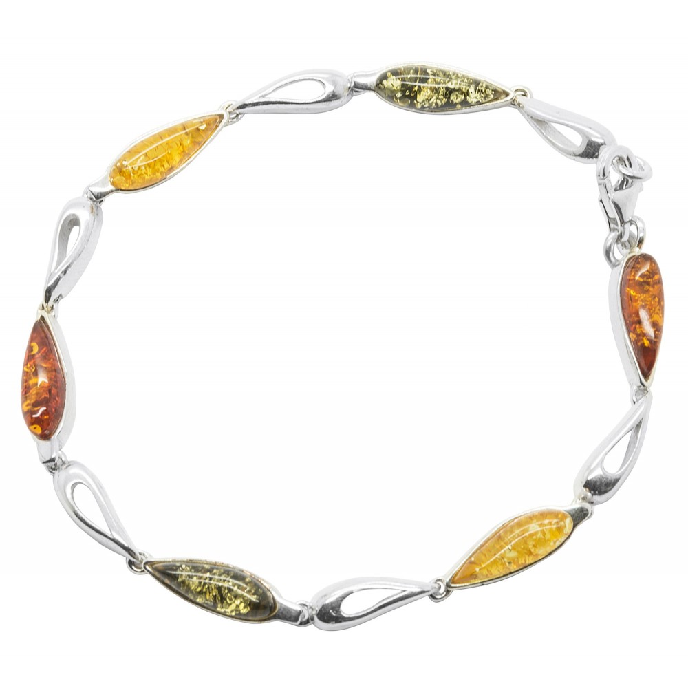 Bracelet Perles En Ambre Véritable De La Mer Baltique Avec Fermoir En Argent 925/1000e - Modèle BR69