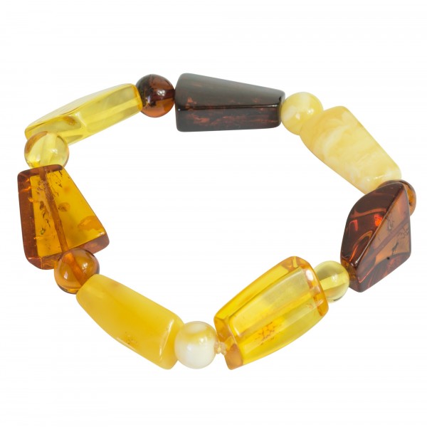 Bracelet en ambre multicolore avec 2 tailles de pierres