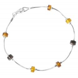 Bracelet demi cylindre d'ambre multi-couleur et argent 925/1000