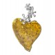 Pendentif ambre miel et argent 925/1000 forme coeur avec fleur
