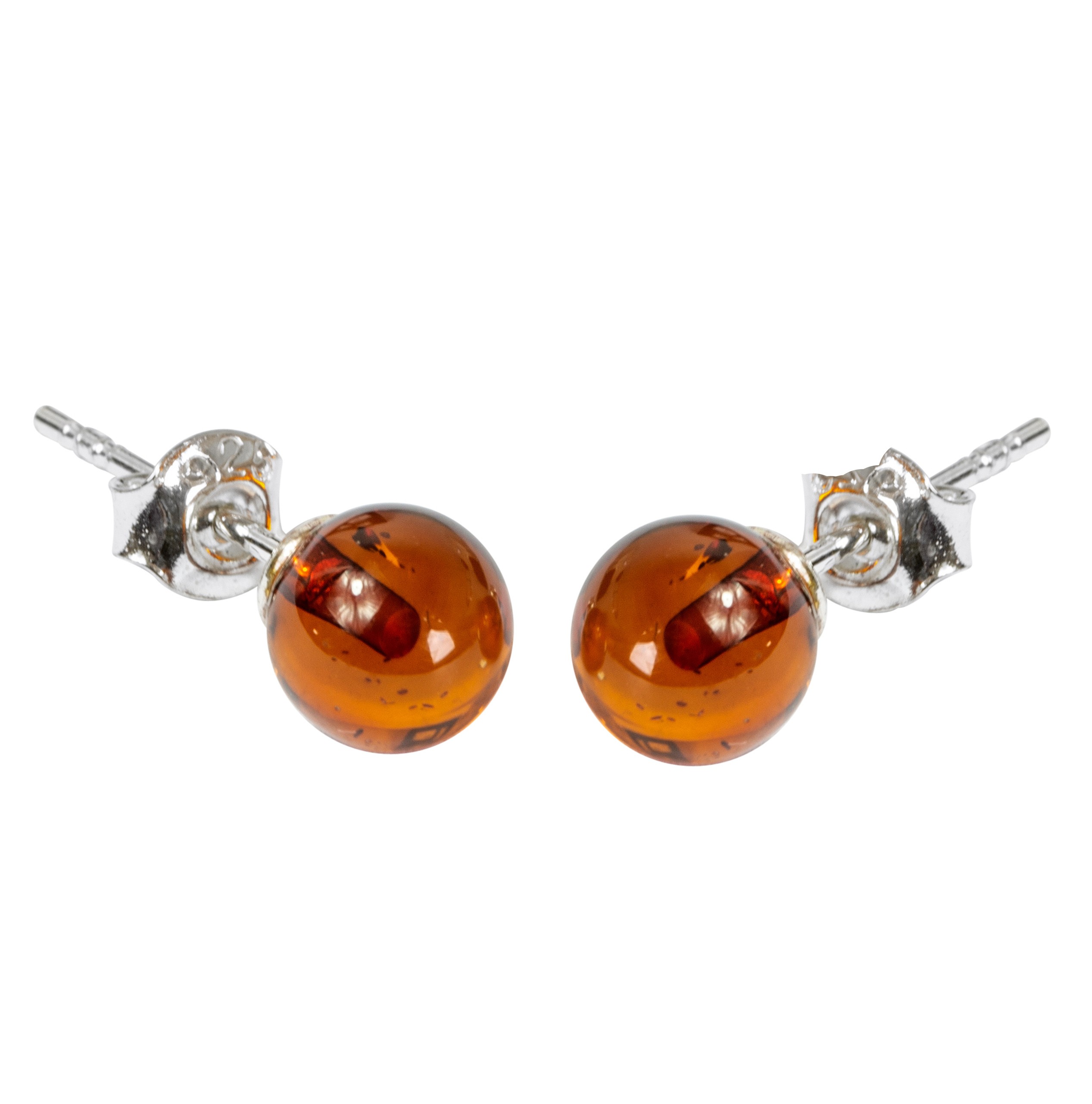 Beautiful Cognac Baltic Amber Earrings Balls on Silver 925